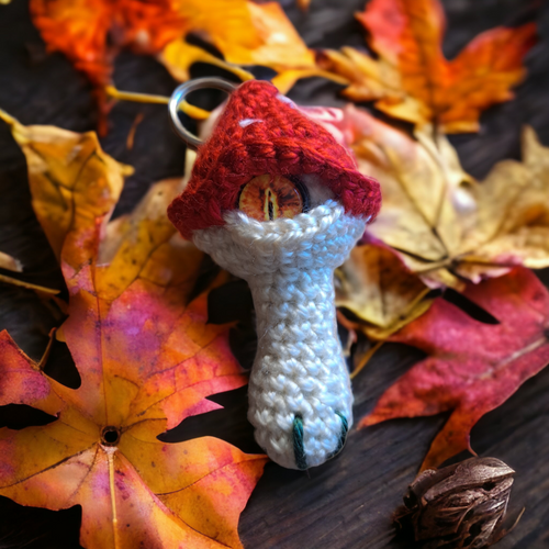 Crocheted Mushroom Person Keychain